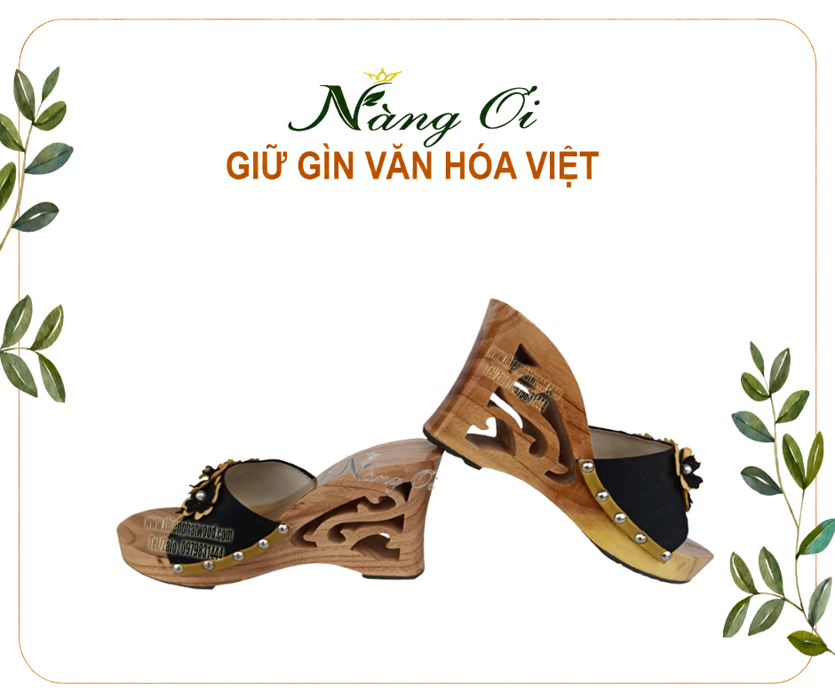 guốc gỗ cổ truyền lọng hoa văn tinh xảo cao 10cm
